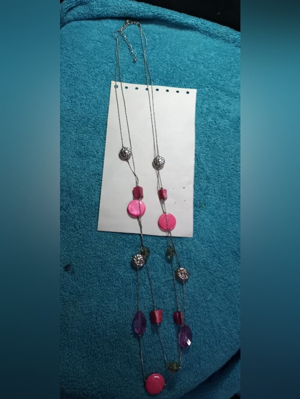Long Pink Multi-Bead Women's Necklace